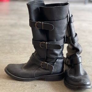 Steve Madden Leather with 3 working buckles, healed boots